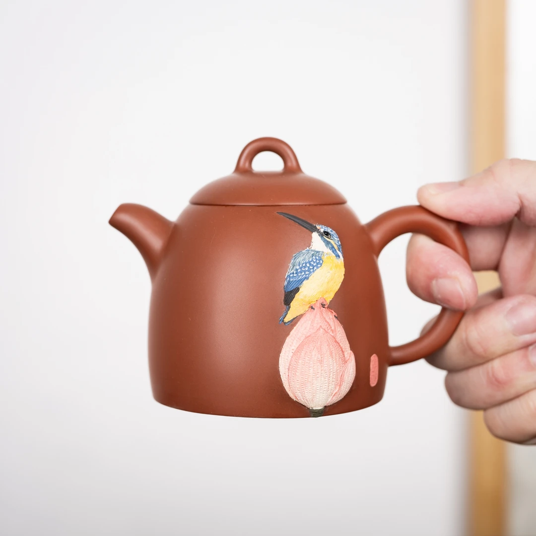 『秦权花苞翠鸟』坭兴陶茶壶张铧仍堆雕花鸟球孔欢喜11246