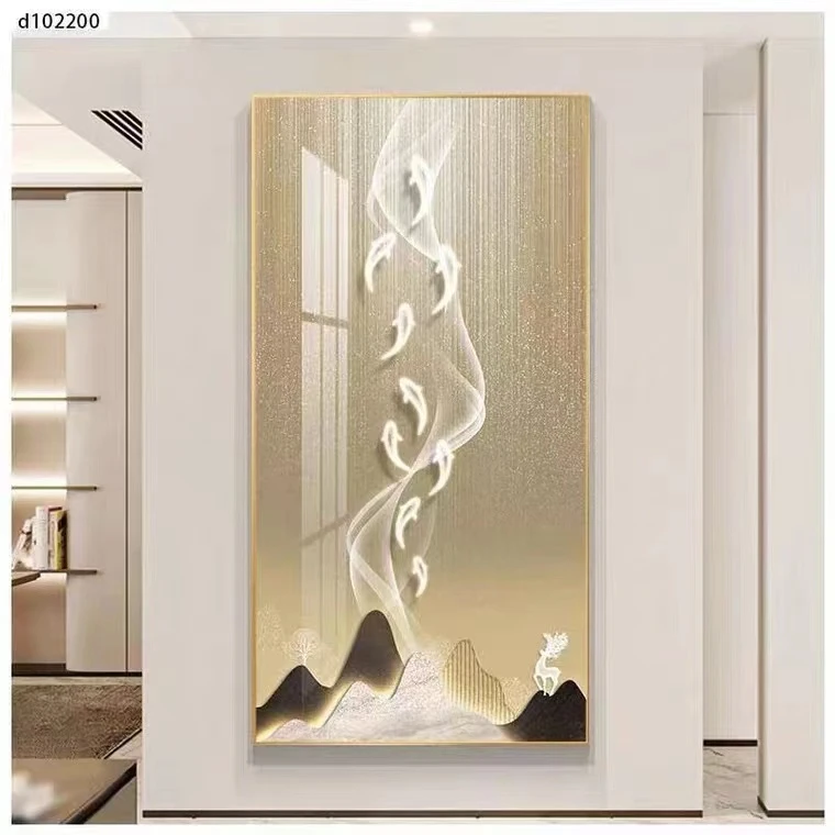 玄关画九鱼聚福晶瓷画正对门装饰画走廊轻奢简约沙发过道画装饰画