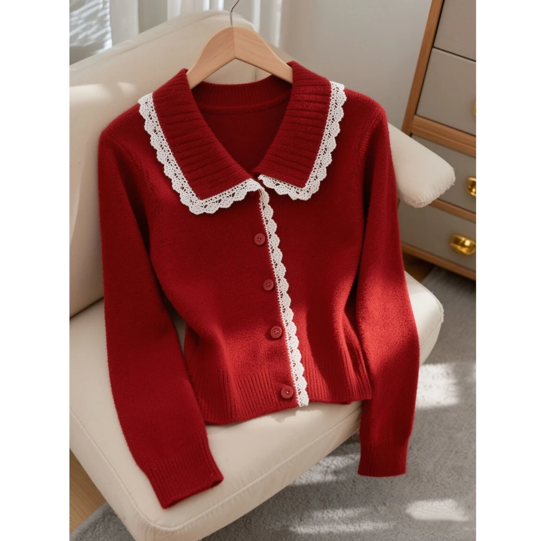 2025秋季新款流行时尚女装韩系超好看显瘦绝美蕾丝毛衣针织衫爆款