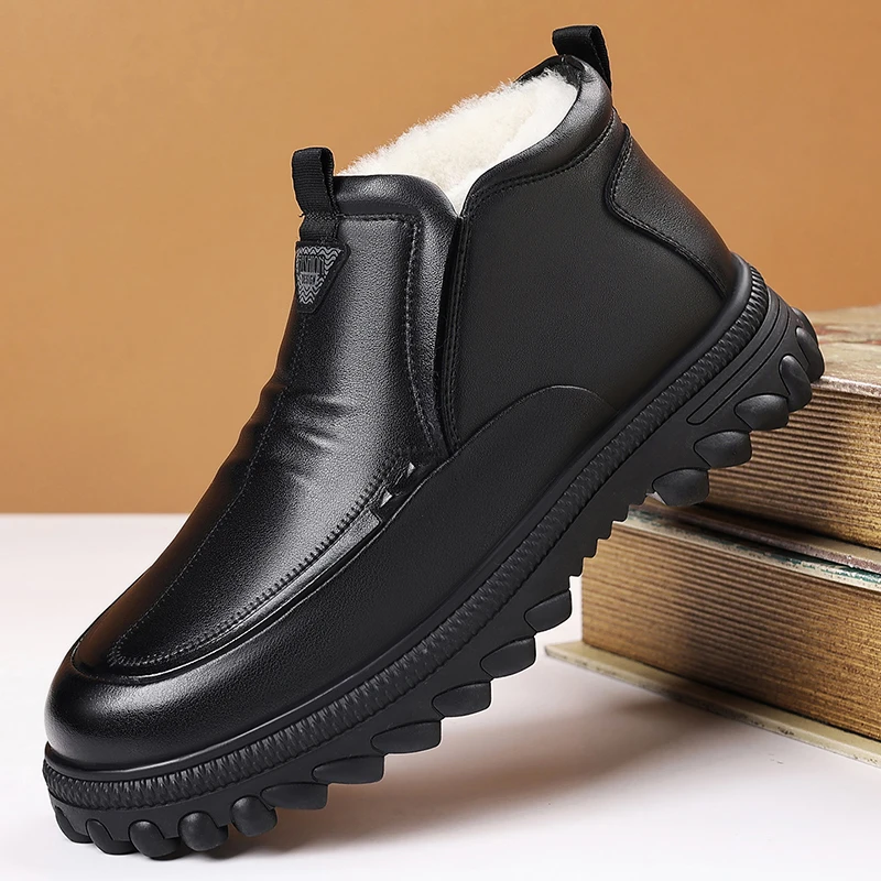 休闲风休闲皮鞋极简风高帮棉鞋高跟平跟纯色冬季中跟