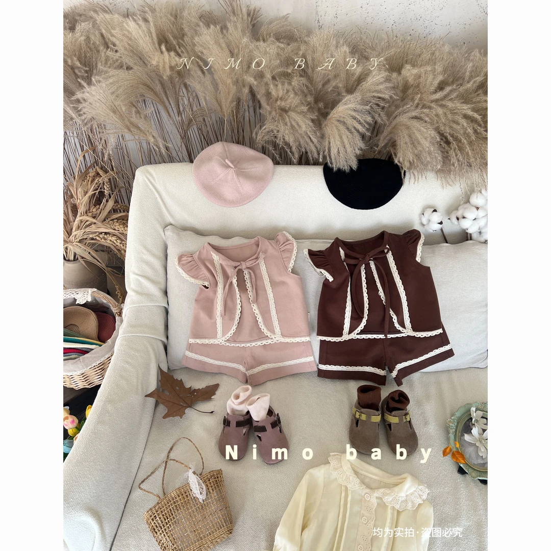 NIMO【朗姆红茶】韩版秋款女宝宝洋气百棉背心纯色经典款马甲套装