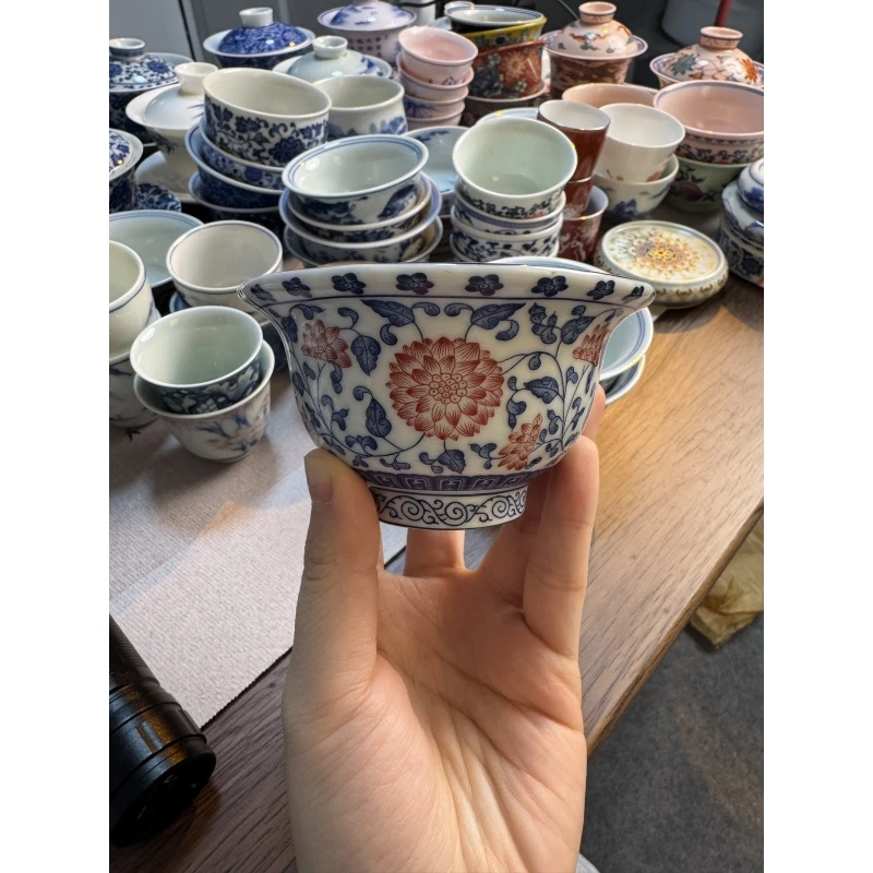 青花缠枝莲压手杯120ml