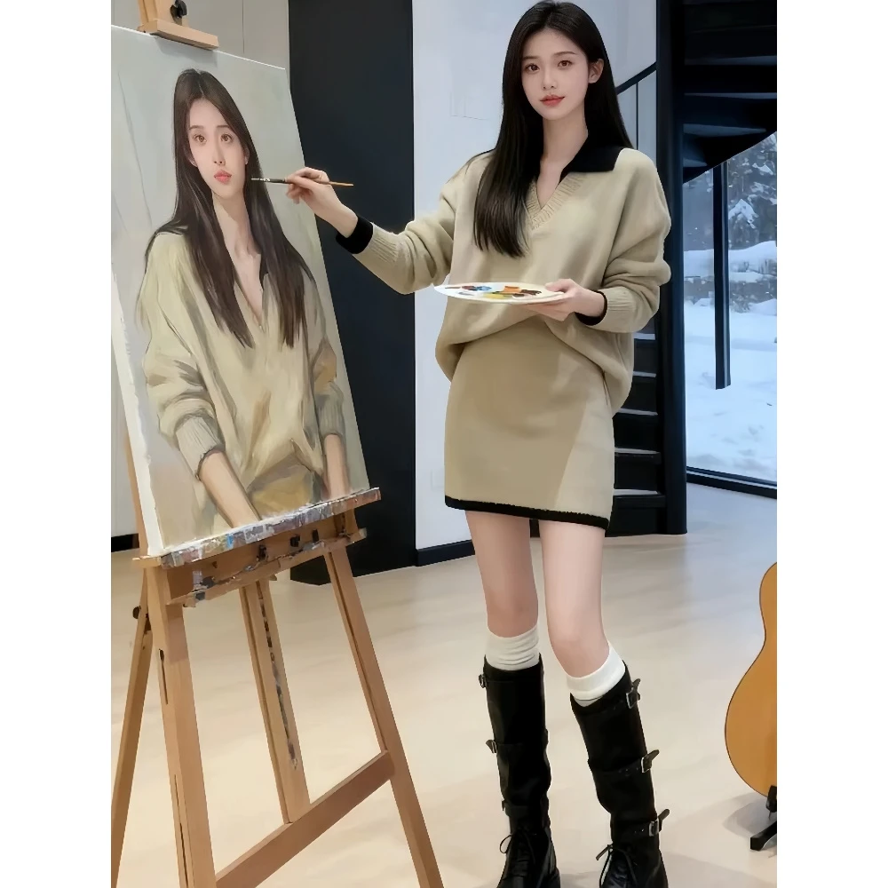 针织毛衣连衣裙子女秋冬季2025新款巨好看穿搭一整套装内搭小个子