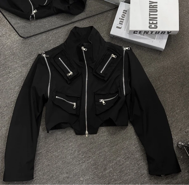 【拿捏】立体斜口袋立体拉链不规则冲锋衣可拆卸当马甲外套女