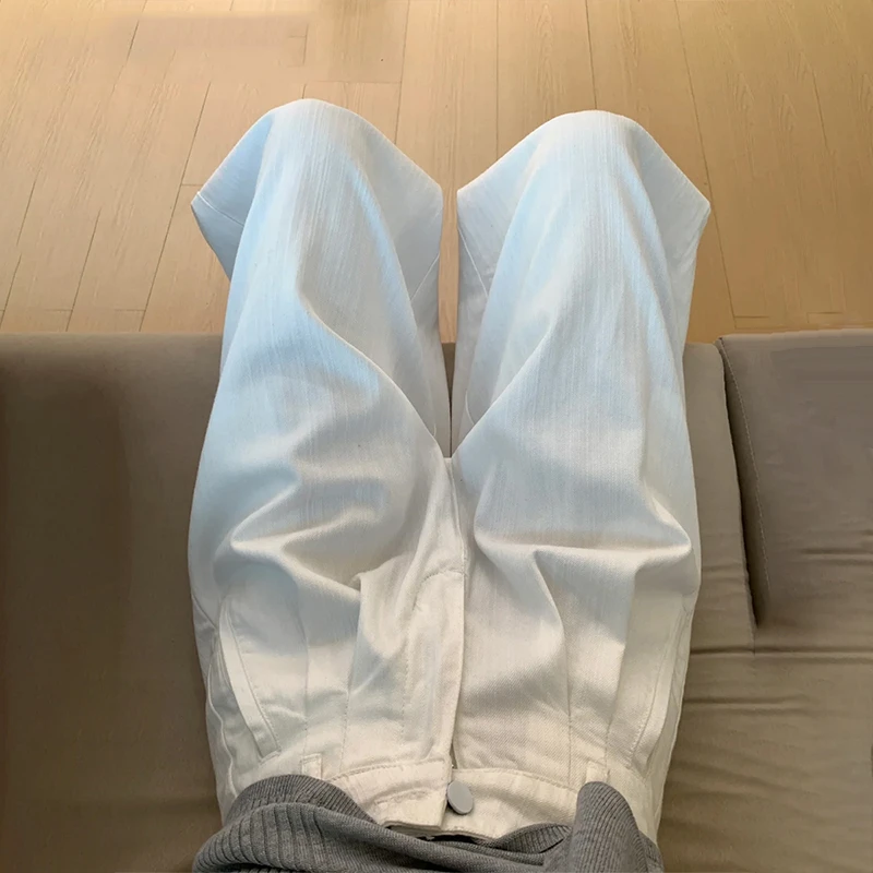 雪千羽白色高腰褶皱阔腿牛仔裤女2025秋新款肌理感宽松垂感直筒裤