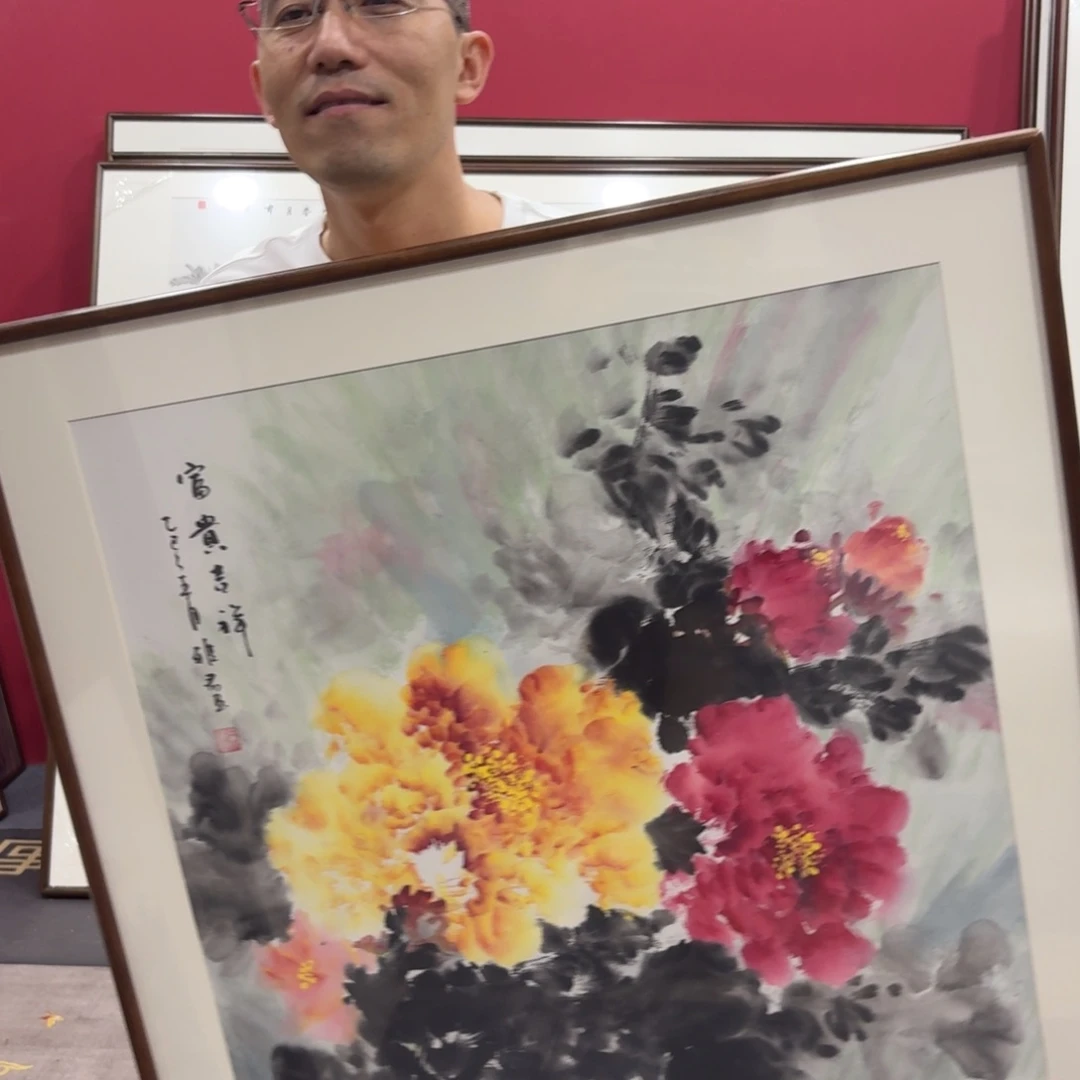 国画带框绘画80/80尺寸