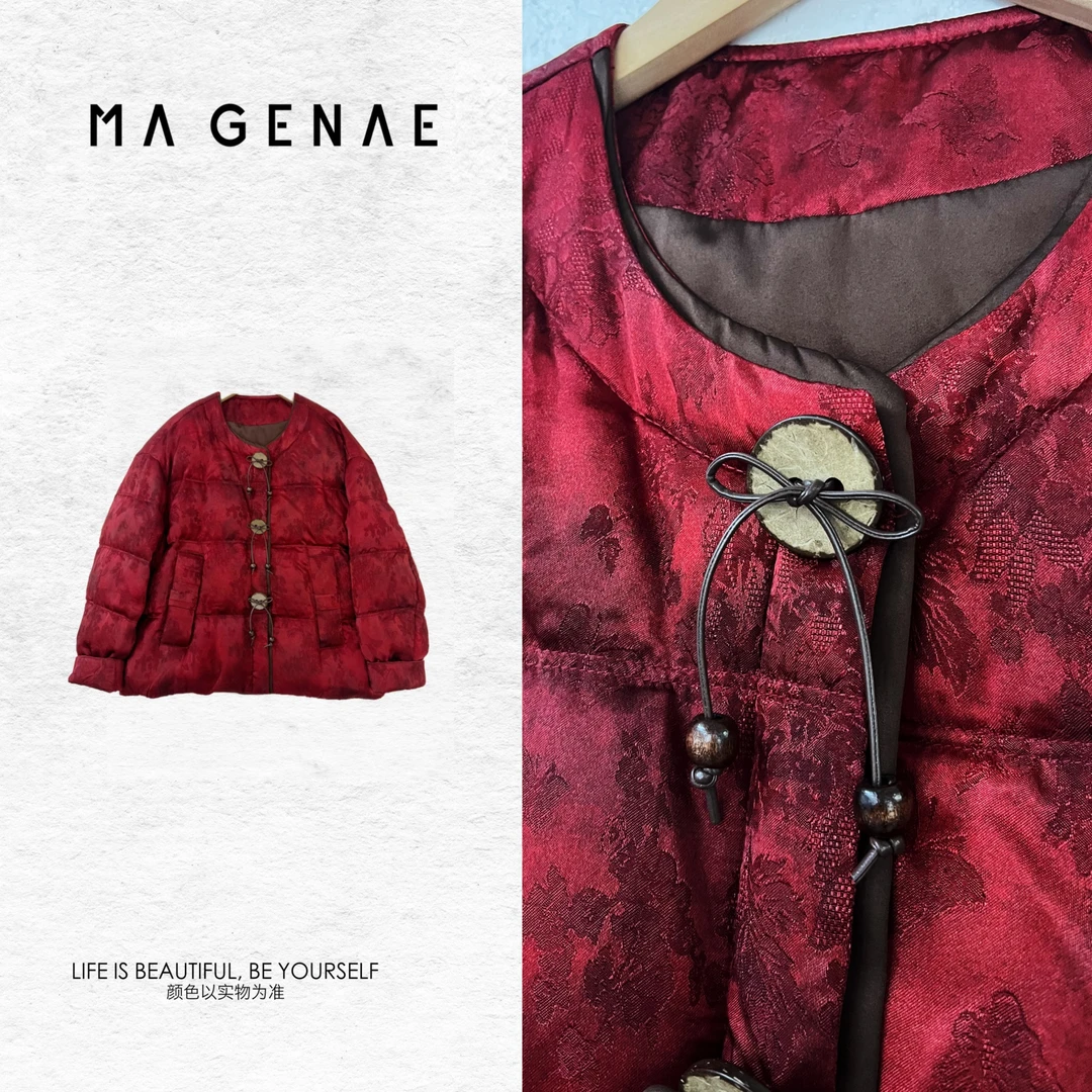 『不知寒』白鹅绒服新中式提花女短款冬外套SR360