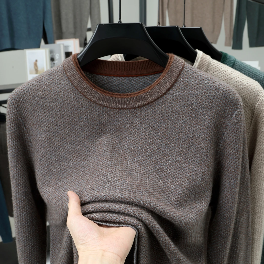杰家同款  圆领套头羊绒衫 128支100%山羊绒衫 加厚高端商务老钱