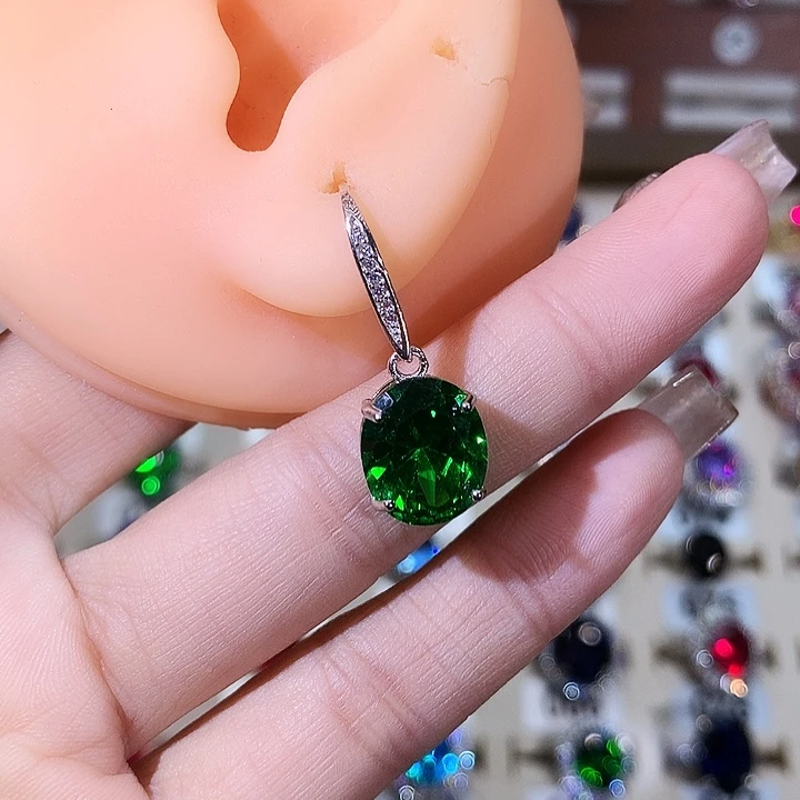 925银沙弗莱绿耳饰白1012