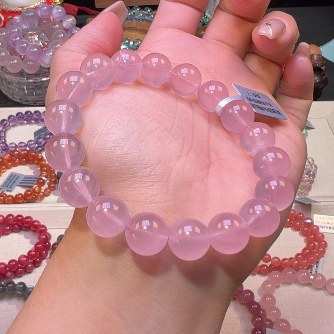 水晶手串未镶嵌毕业老矿蜜桃马粉11.8mm