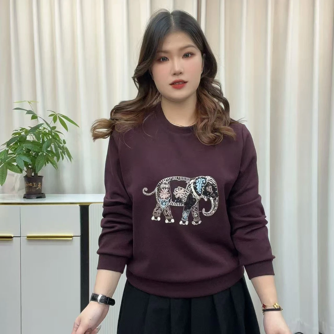 小鑫肝@早秋款空气棉重工大象刺绣亮片时尚百搭卫衣 8209