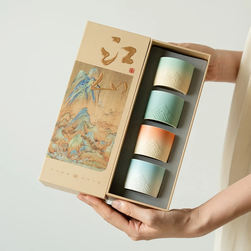 赞朴茶杯主人杯陶瓷锦绣江山四季杯品茗杯中式茶盏功夫茶具礼盒装