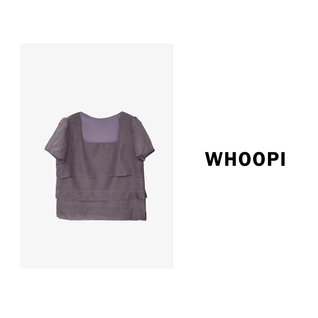 【Whoopi】【冰萃葡萄】法式方领紫色短袖衬衫洋气高级感通勤百搭上衣