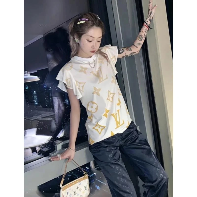 全新未使用 LouisVuitton/路易威登 yy477 lv 棉 老花荷叶边短袖