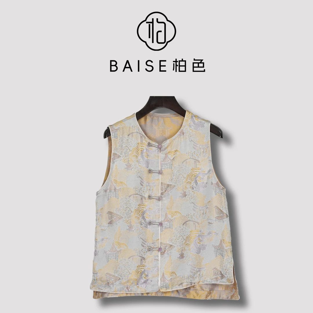 【观阙浮金】中式马夹复古盘扣传统改良花色女装气质宽松马甲2712