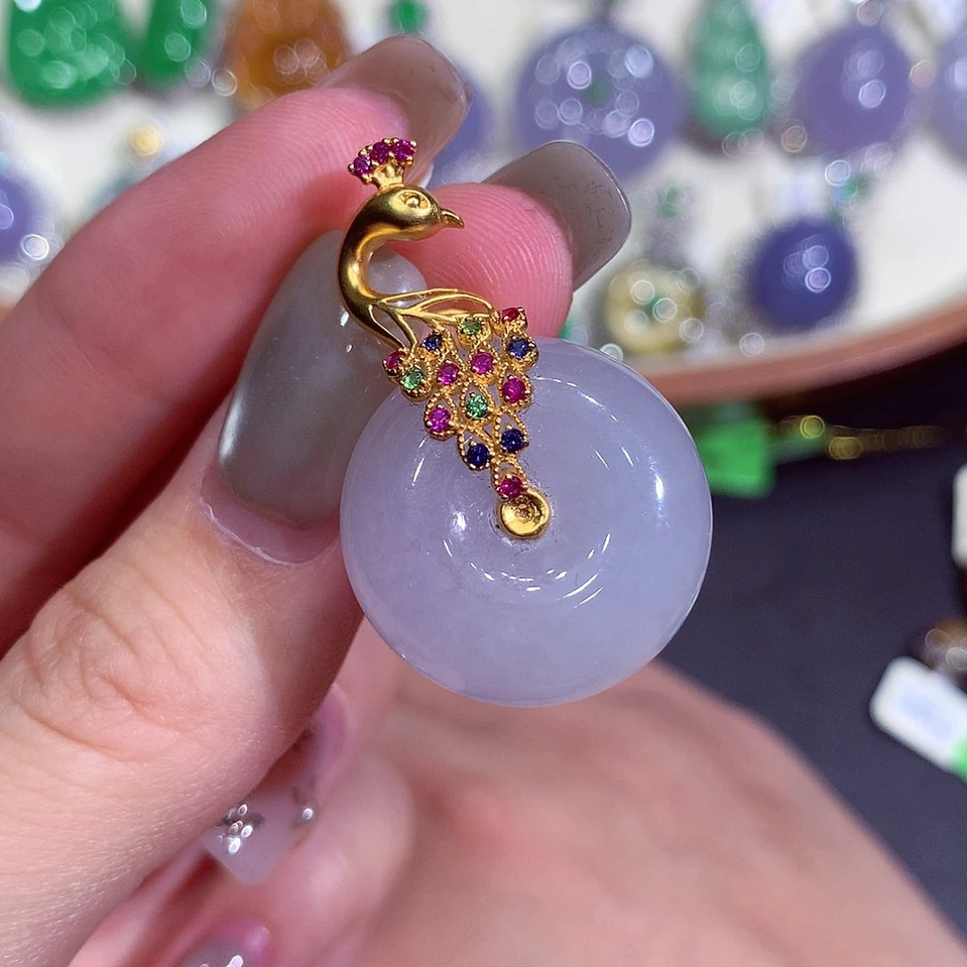 吊坠(不含链)18K金镶嵌翡翠