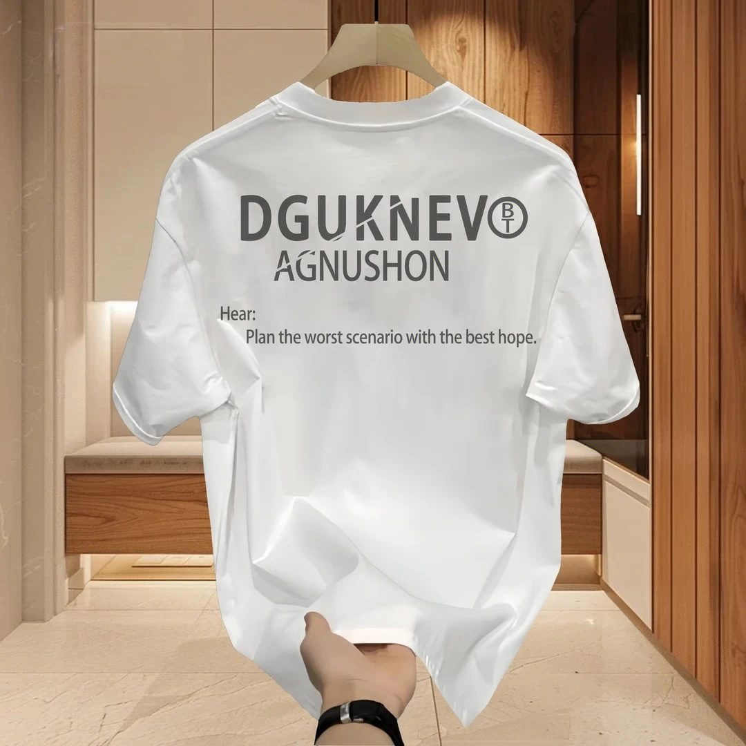 【高品质男装】美式重磅纯棉短袖T恤修身印花潮牌男士圆领打底衫男