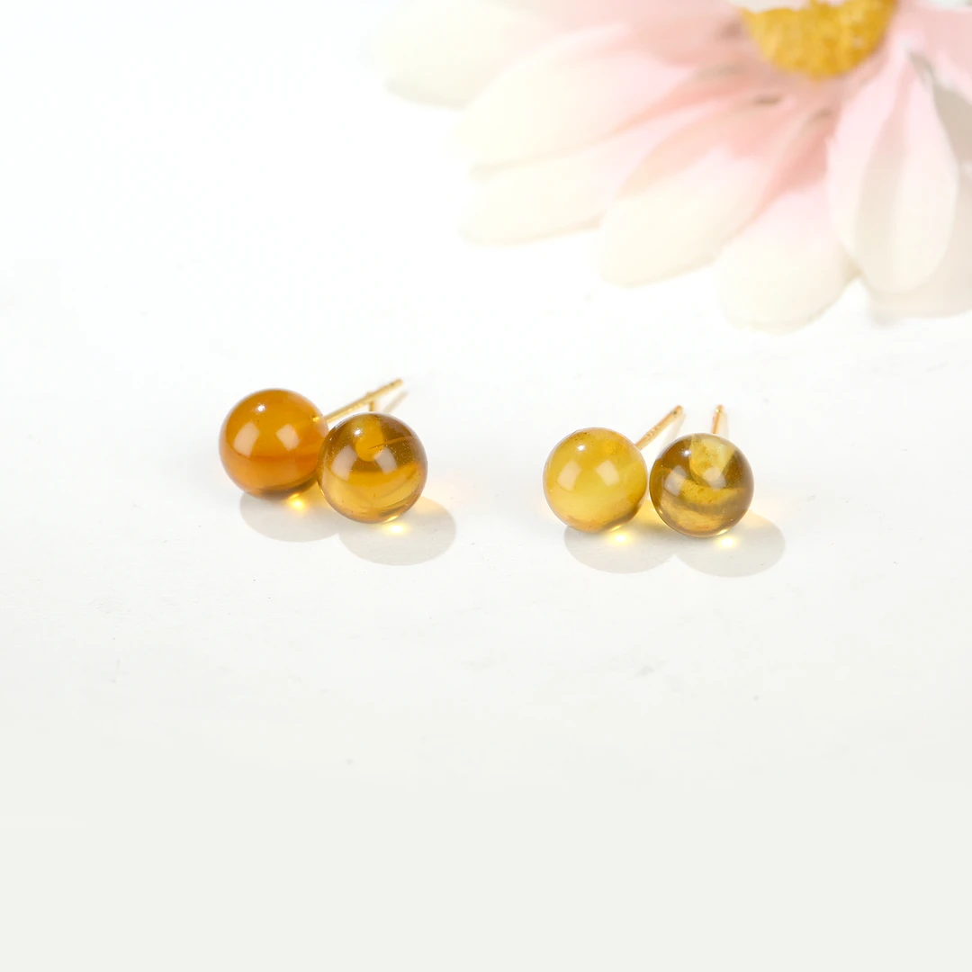 HW【麦子家族】天然琥珀蜜蜡耳钉S925银耳饰时尚多样性发一D0932
