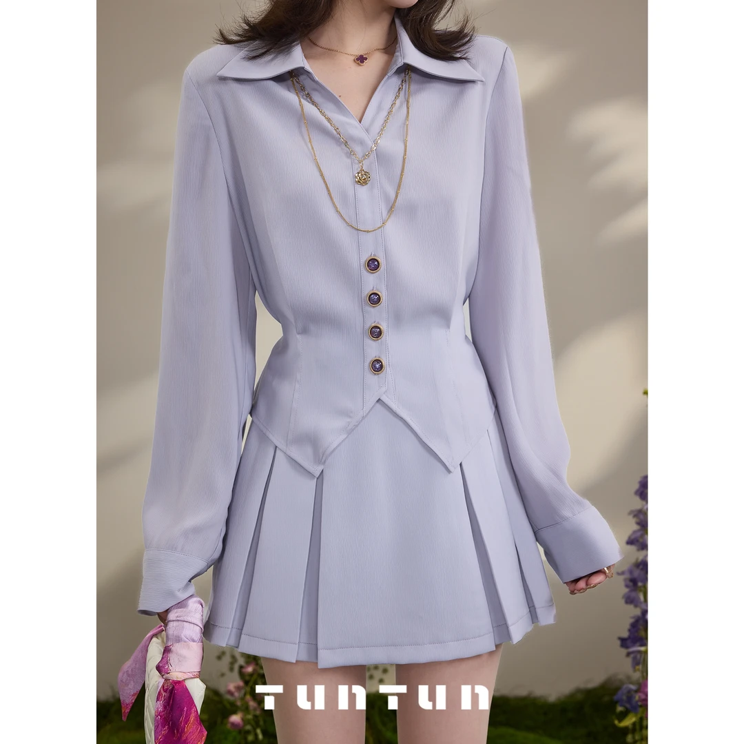 吞吞TUNT【遗落凡间 紫色】欧若风 精致灵动 压褶后腰松紧短裙