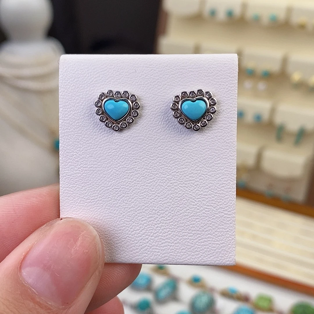 绿松石耳饰银S925镶嵌