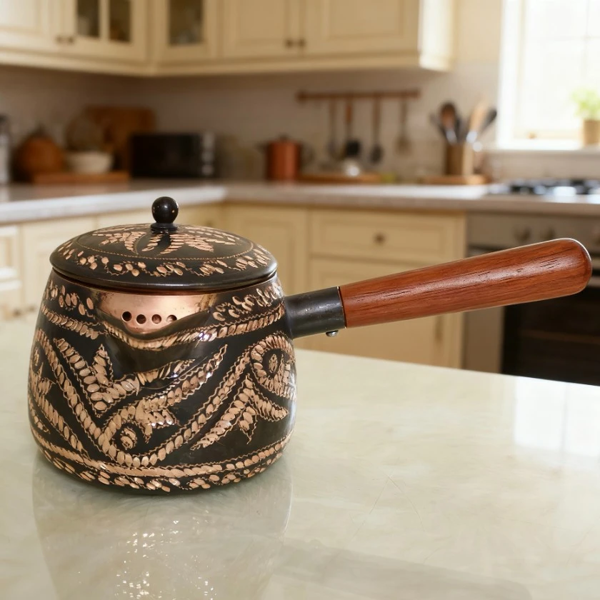 纯铜【纯手工錾刻】纯色款民族风咖啡壶 家用 收藏