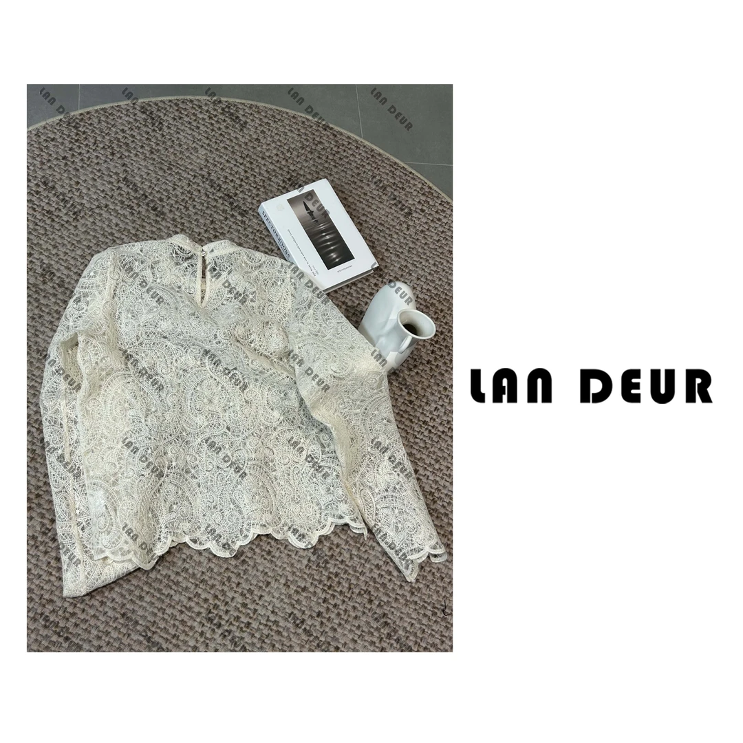 JIUJIU【落日海岸】时尚气质圆领镂空蕾丝T恤