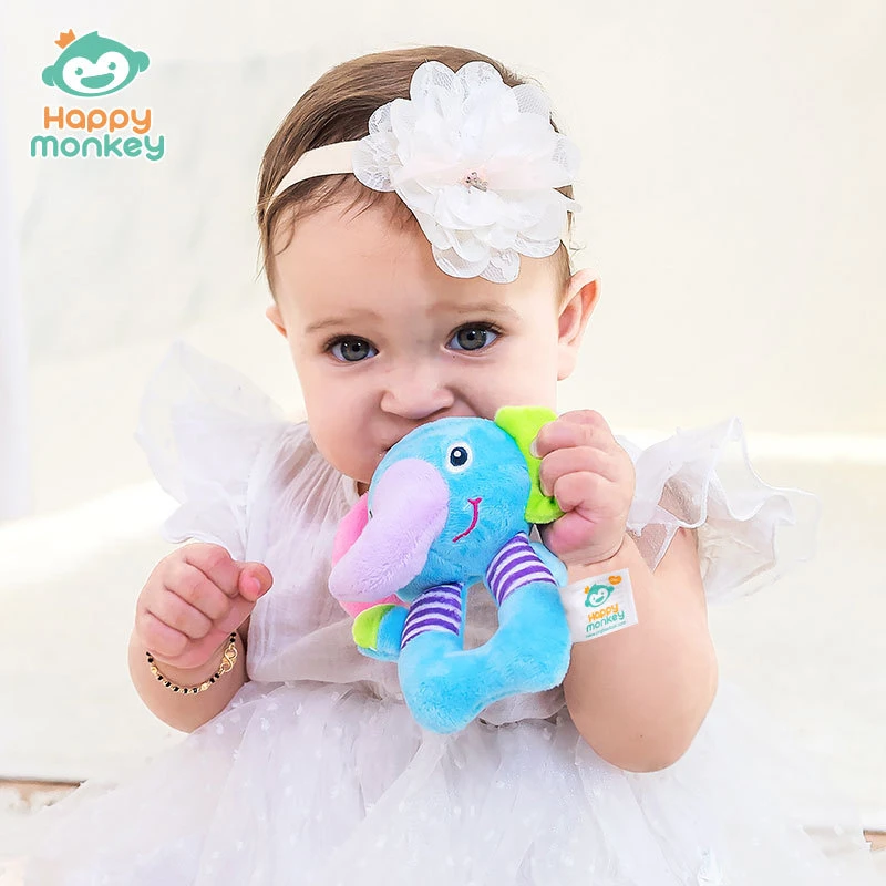 Happy monkey婴儿玩具0-6个月手抓摇铃训练宝宝抓握能力安抚神器