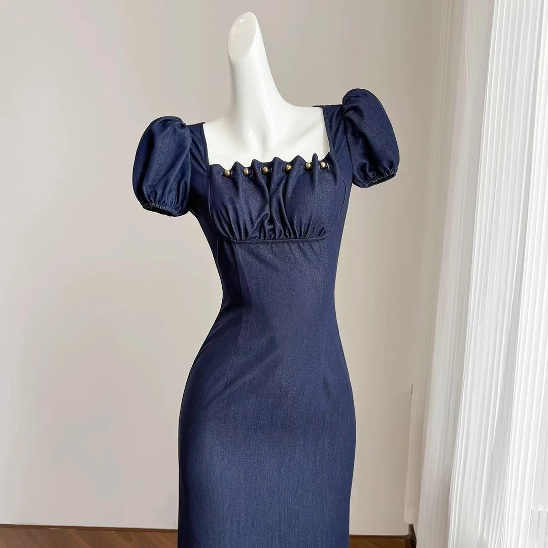 拉夏贝尔25夏显瘦气质小众轻奢赫本风长裙礼服连衣裙 15887 MCK