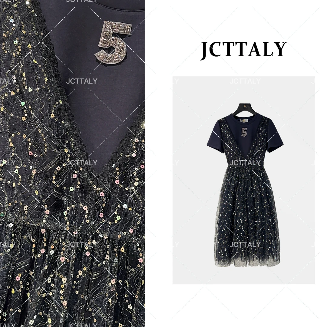 【茶茶】蕾丝网纱法式拼接气质时尚假两件连衣裙JC-A3122