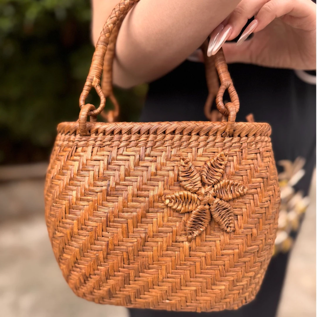 【纯手工】非遗野生葡萄藤二层皮编手提小包
