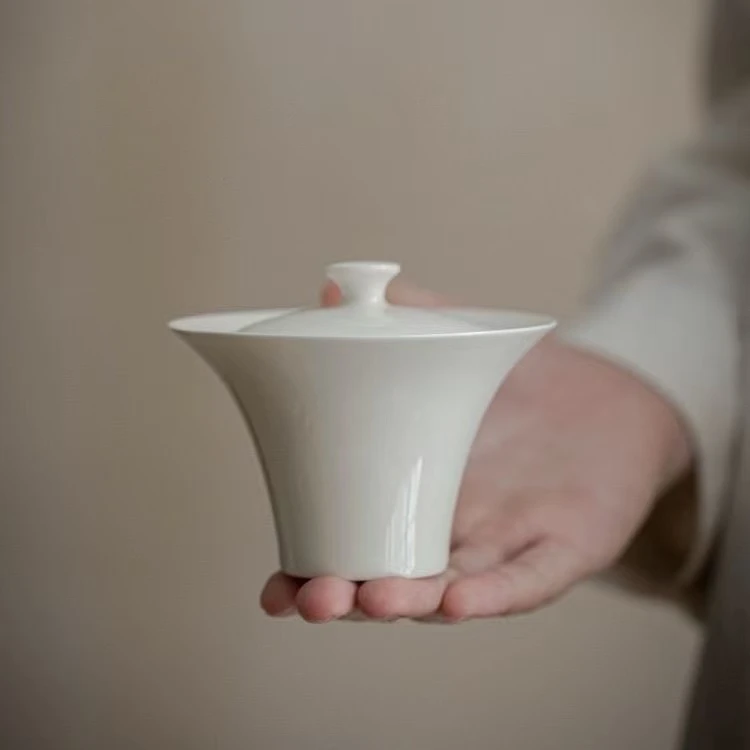 悬停草木灰二才盖碗盖碗茶家用茶具单个高档陶瓷带盖泡茶功夫茶碗