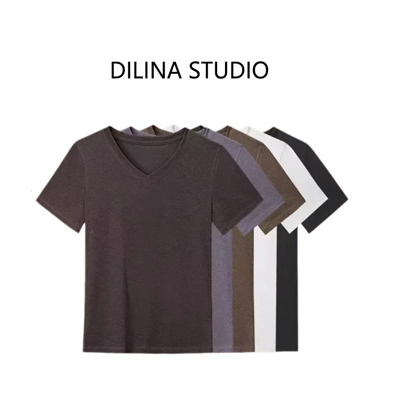 【V领裸感T】莱赛尔天丝+亚麻春夏2025弹力气质显瘦休闲短袖打底女