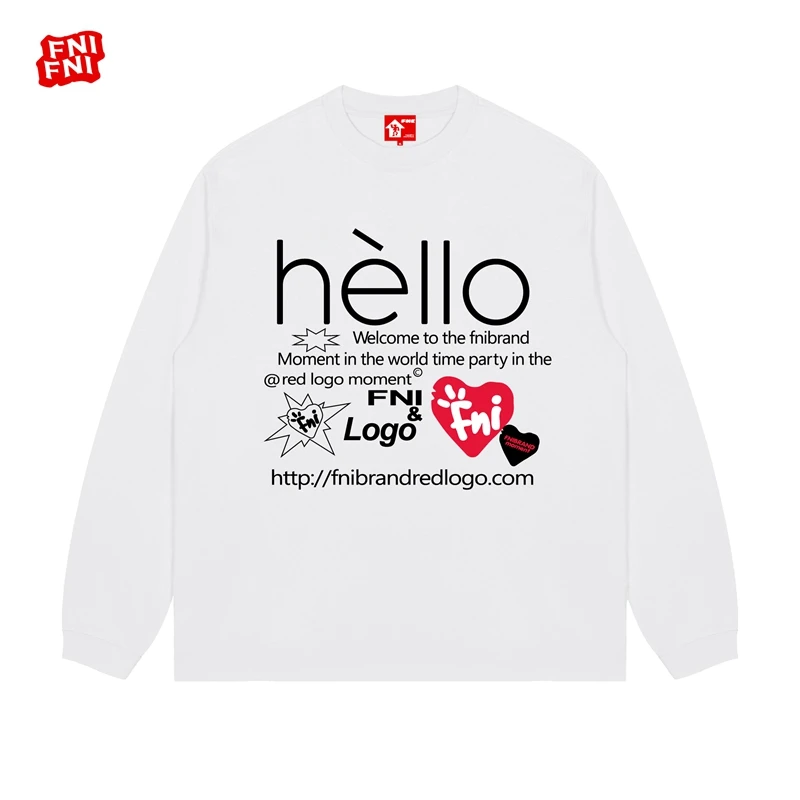 FNI红标（hello）纯棉T恤男女同款美式圆领长袖上衣秋冬新款胶浆