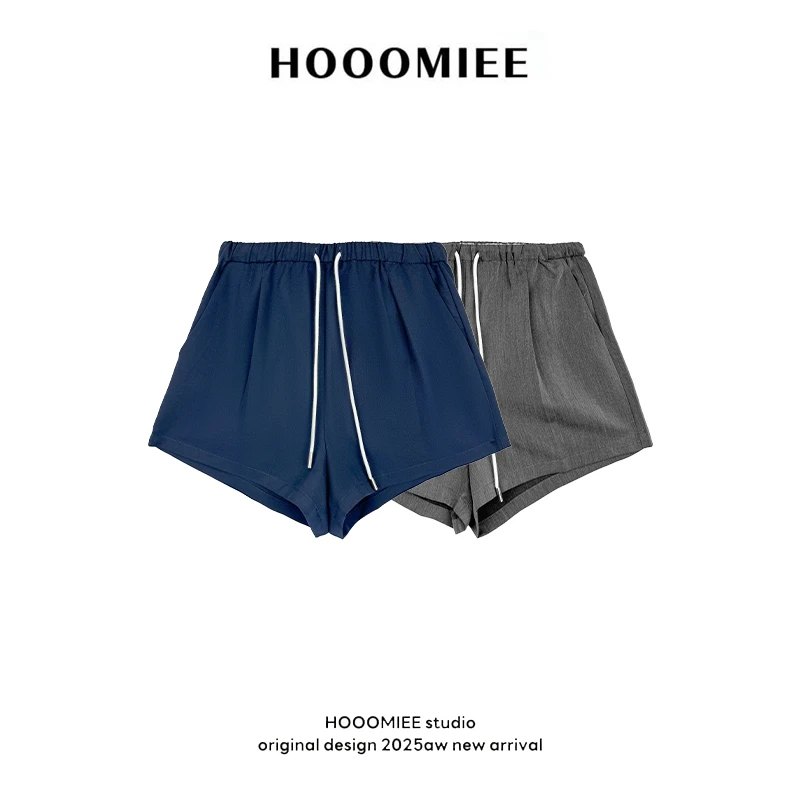 Hooomiee休闲基础短裤宽松潮流百搭女士抽绳松紧腰C2025-010