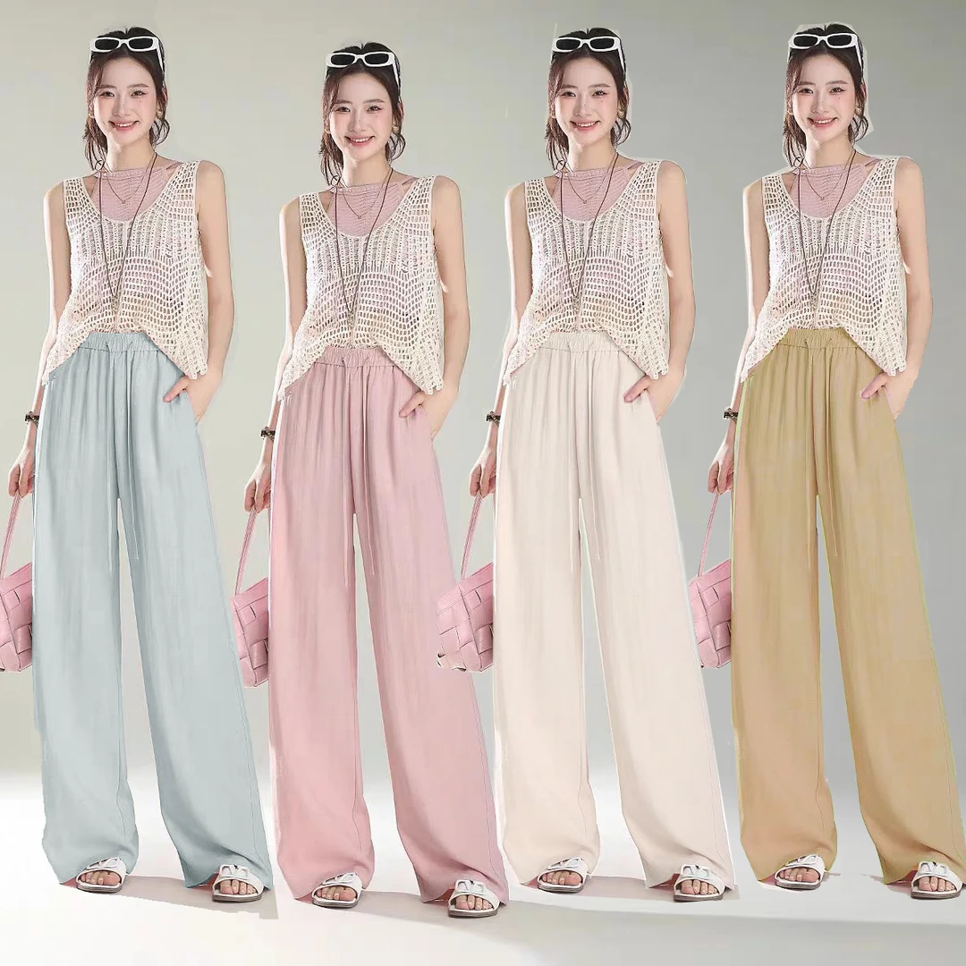 【现货+运补】新款棉麻亚麻高腰垂感夏季长裤休闲长裤窄版阔腿裤