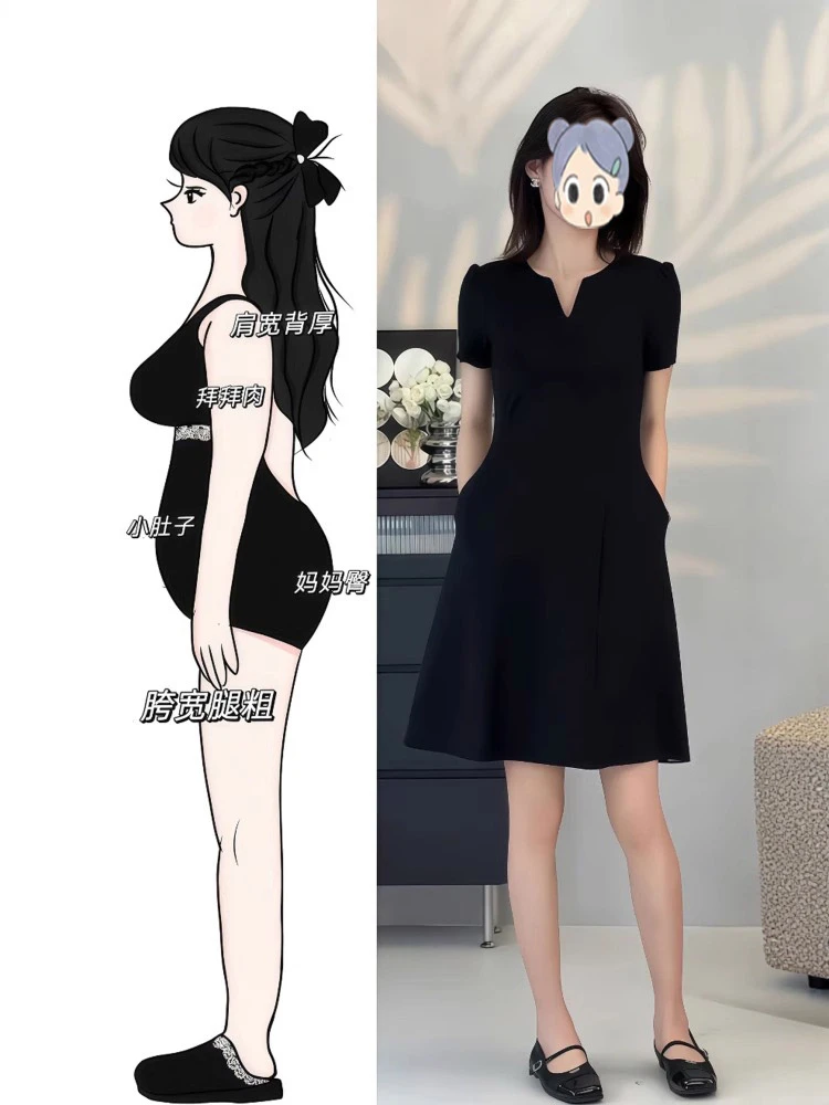 韩版简约休闲宽松短袖连衣裙女夏季显瘦气质感收腰高级感直筒短裙