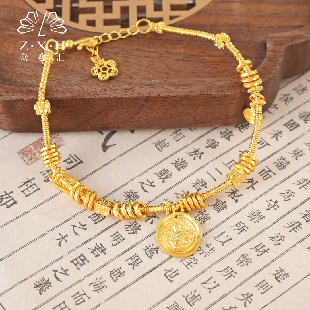{众鑫汇}足金999 古法素金黄财财盘缠手链