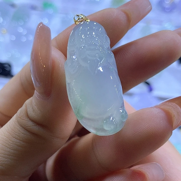 翡翠18K金镶嵌颈饰天然翡翠A货吊坠