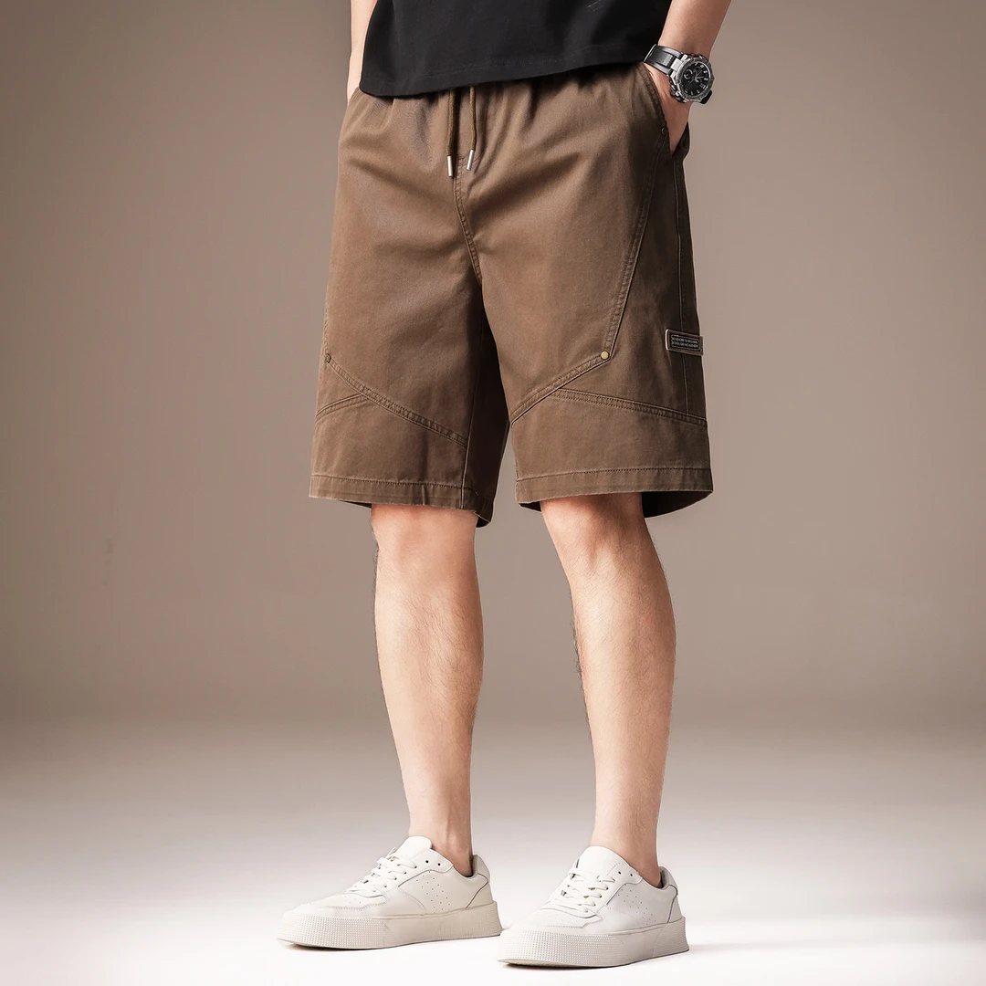 高端美式覆古拼接休闲短裤男士夏季重磅宽松直筒工装纯棉五分五分