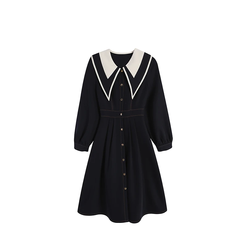 法式黑色赫本风连衣裙显瘦收腰秋冬秋季长袖气质裙子ZL54947