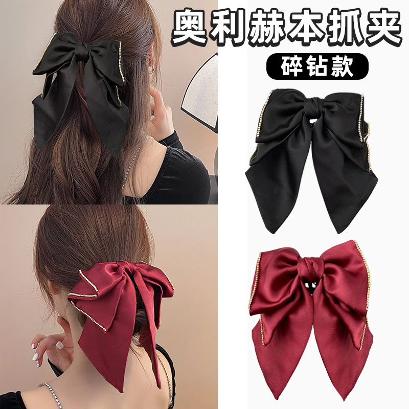 高级感蝴蝶结飘带抓夹2024秋冬新款后脑马尾顶夹鲨鱼夹轻奢赫本风
