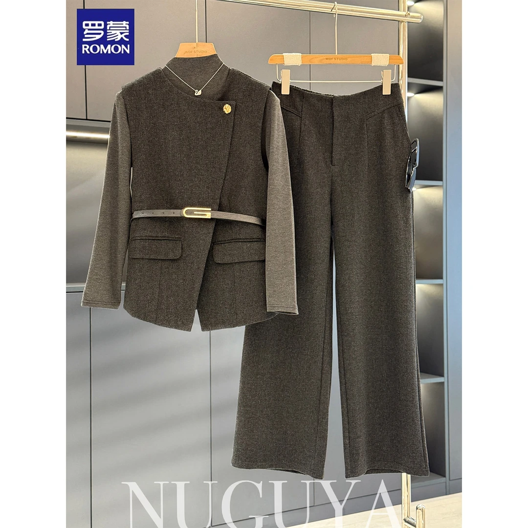 罗蒙时尚妈妈装三件套女显瘦2025年秋装新款气质百搭中老年人套装