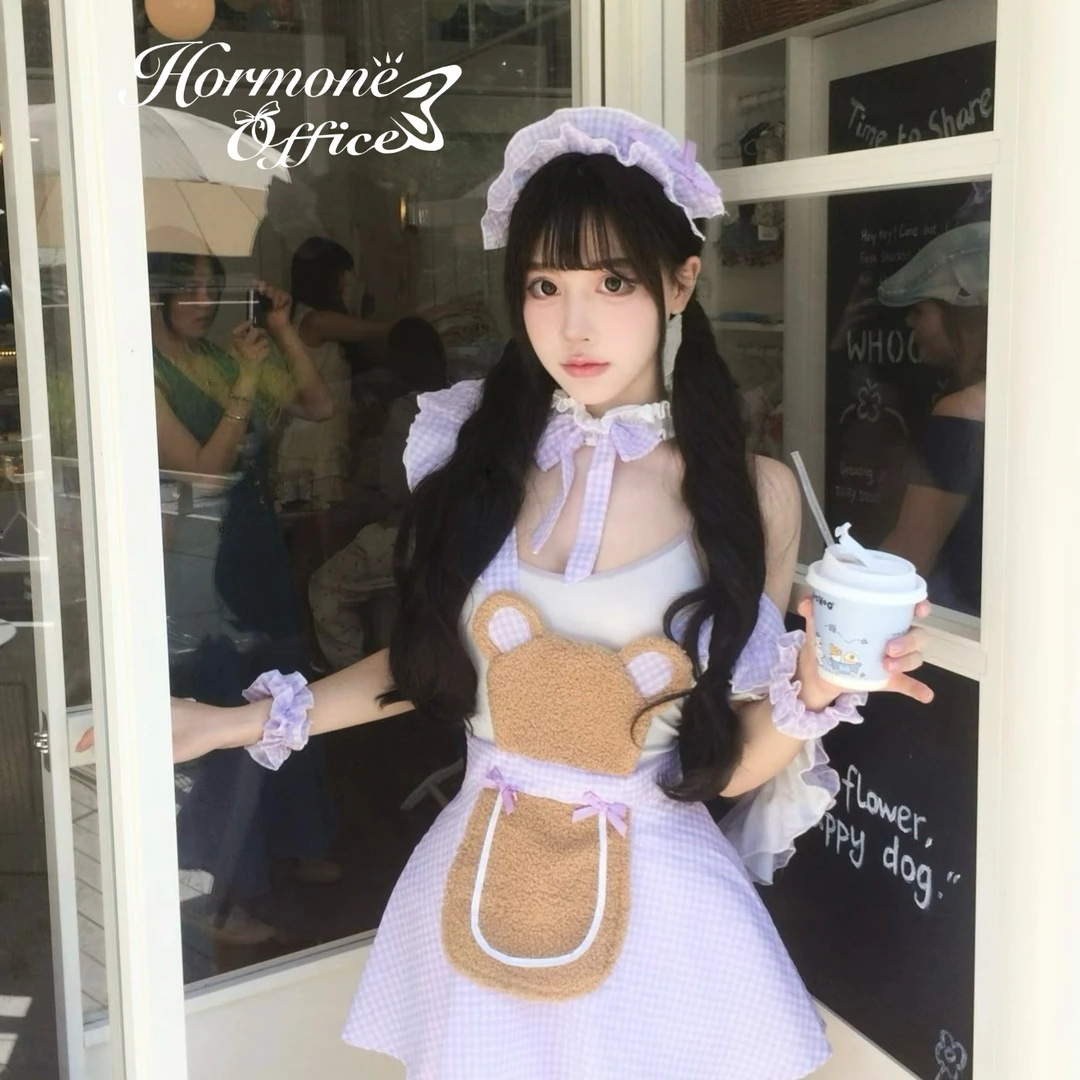 「小熊蛋糕」纯欲可爱甜美女仆cos厨娘毛绒围裙服装日系睡裙qqny