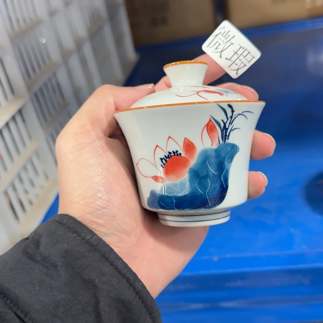 釉下手绘茶具微瑕