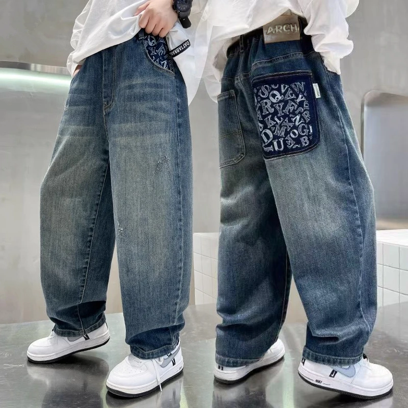 春款儿童牛仔裤子2025春款中大童宽松版单裤男童宝宝牛仔长裤帅气