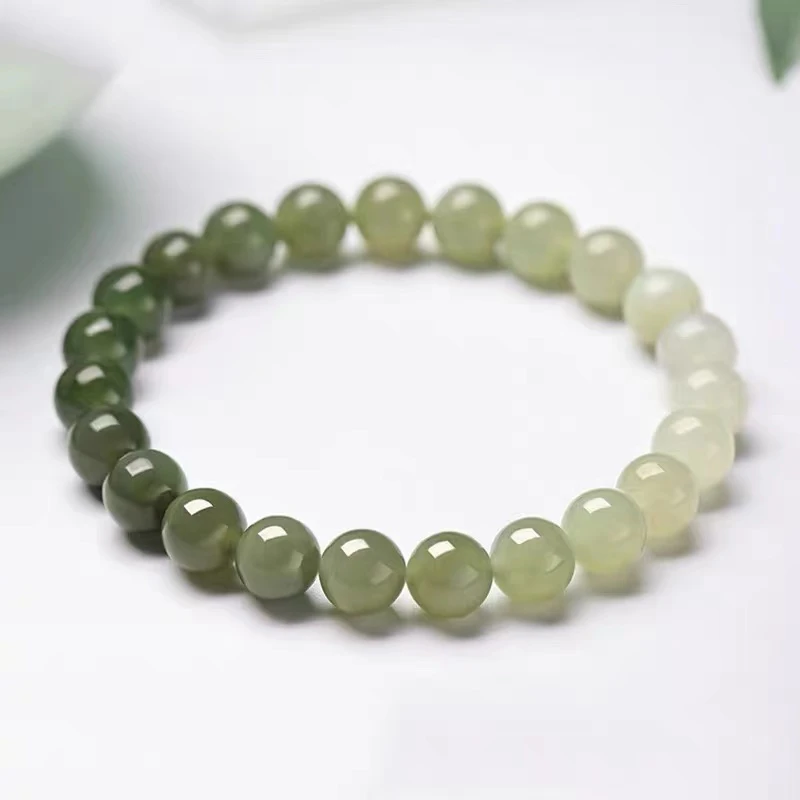 天然渐变和田玉8mm素圈百搭气质男女通戴玉手串-703