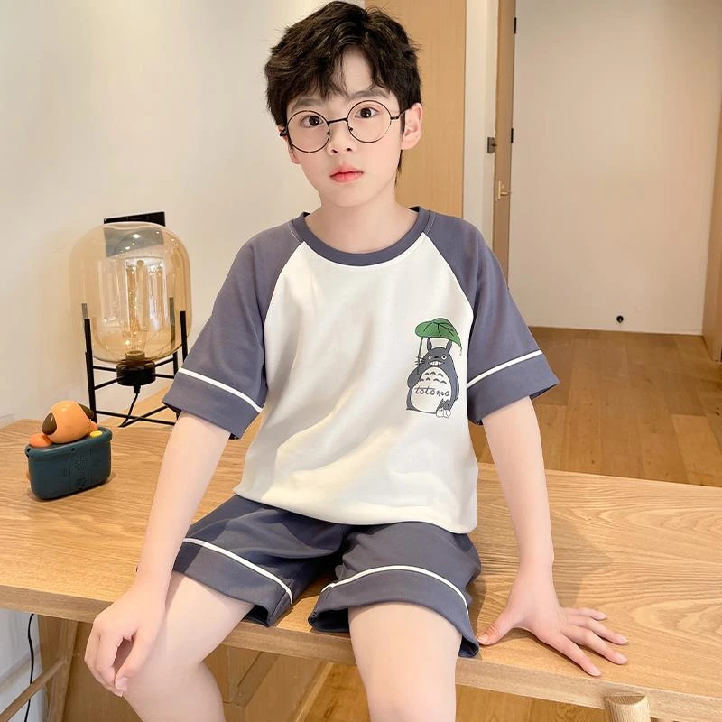男童睡衣儿童夏季薄款棉短袖套装中大童12岁男孩洋气夏天家居服