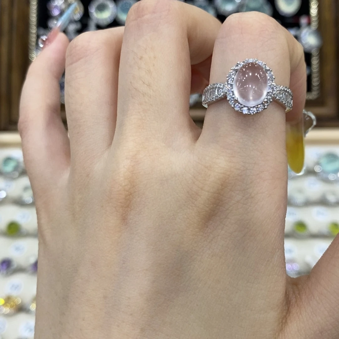 芙蓉石戒指银S925镶嵌