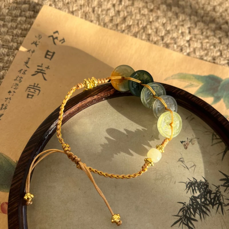 【五帝钱】纯天然岫玉五帝钱手工编织手链（多样性发一）
