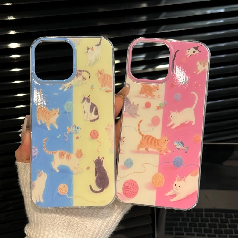 彩铅涂鸦猫咪适用苹果16pro创意iPhone15果冻imd手机壳14plus小众